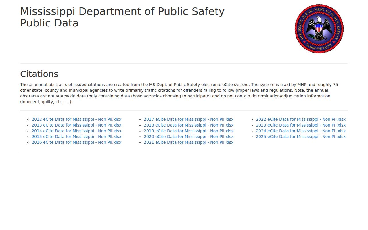 Mississippi traffic court records context from the DPS aggregate citations page