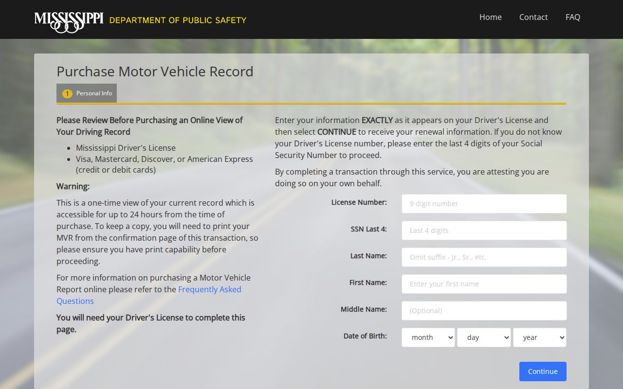 Mississippi traffic court records comparison with a separate DPS driver-record form