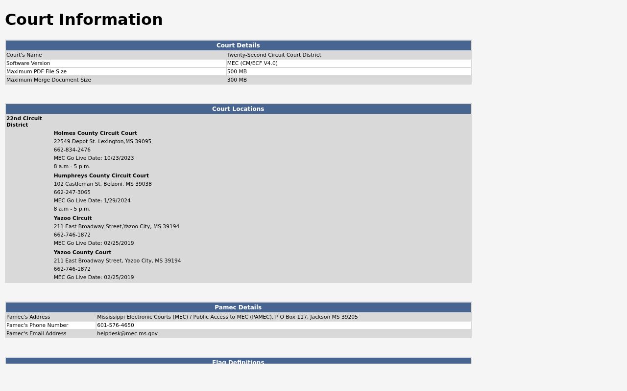 Mississippi court system example of local MEC court information